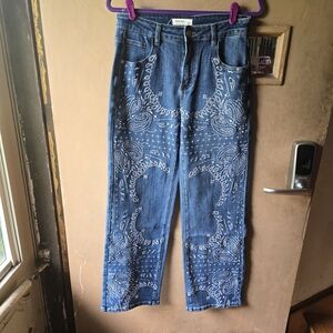 Blue Paisley Embroidered Jeans